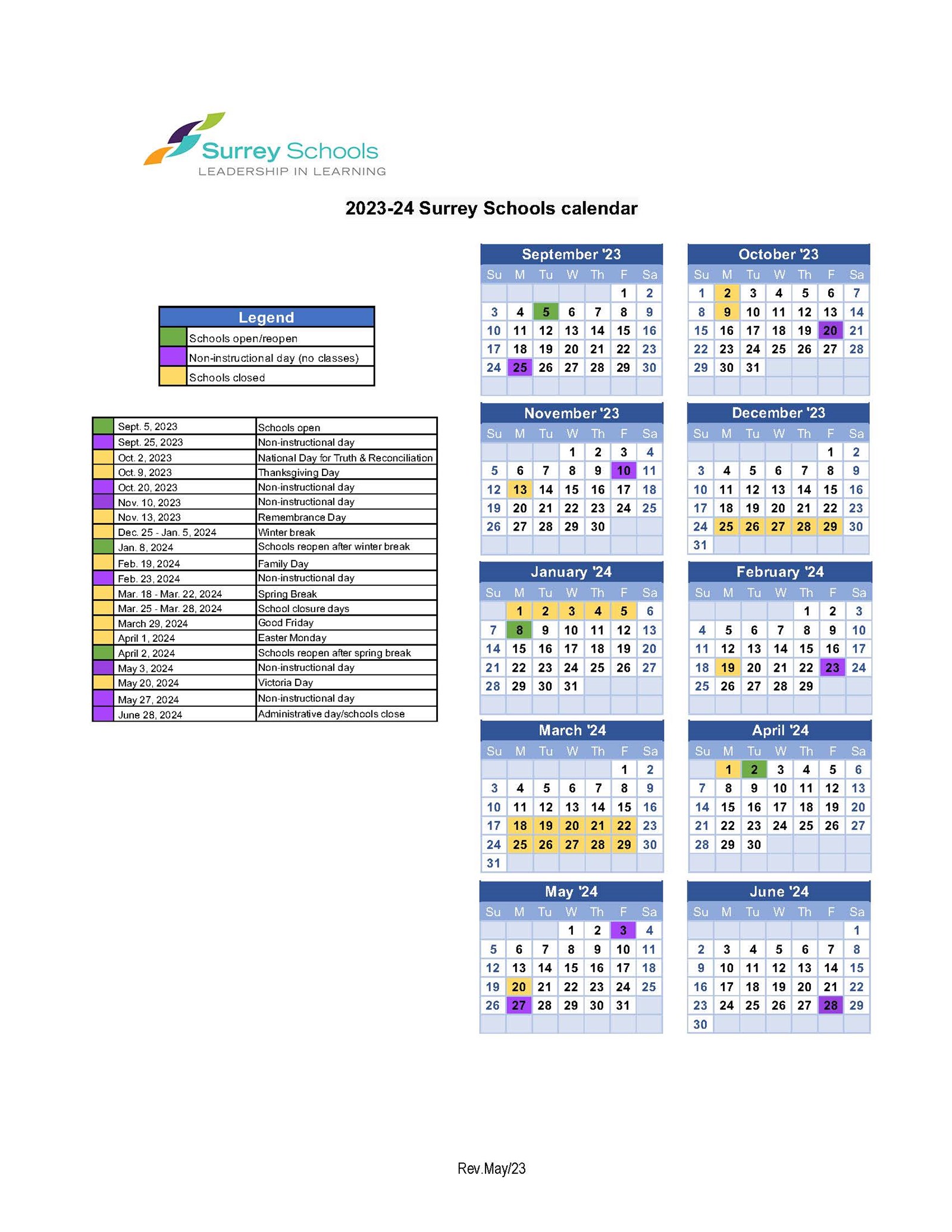 School Year Calendars